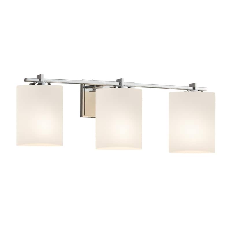 Justice Design Fusion Era 3-light Polished Chrome Bath Light, Opal Cylinder w/ Flat Rim Shade - Polished Chrome