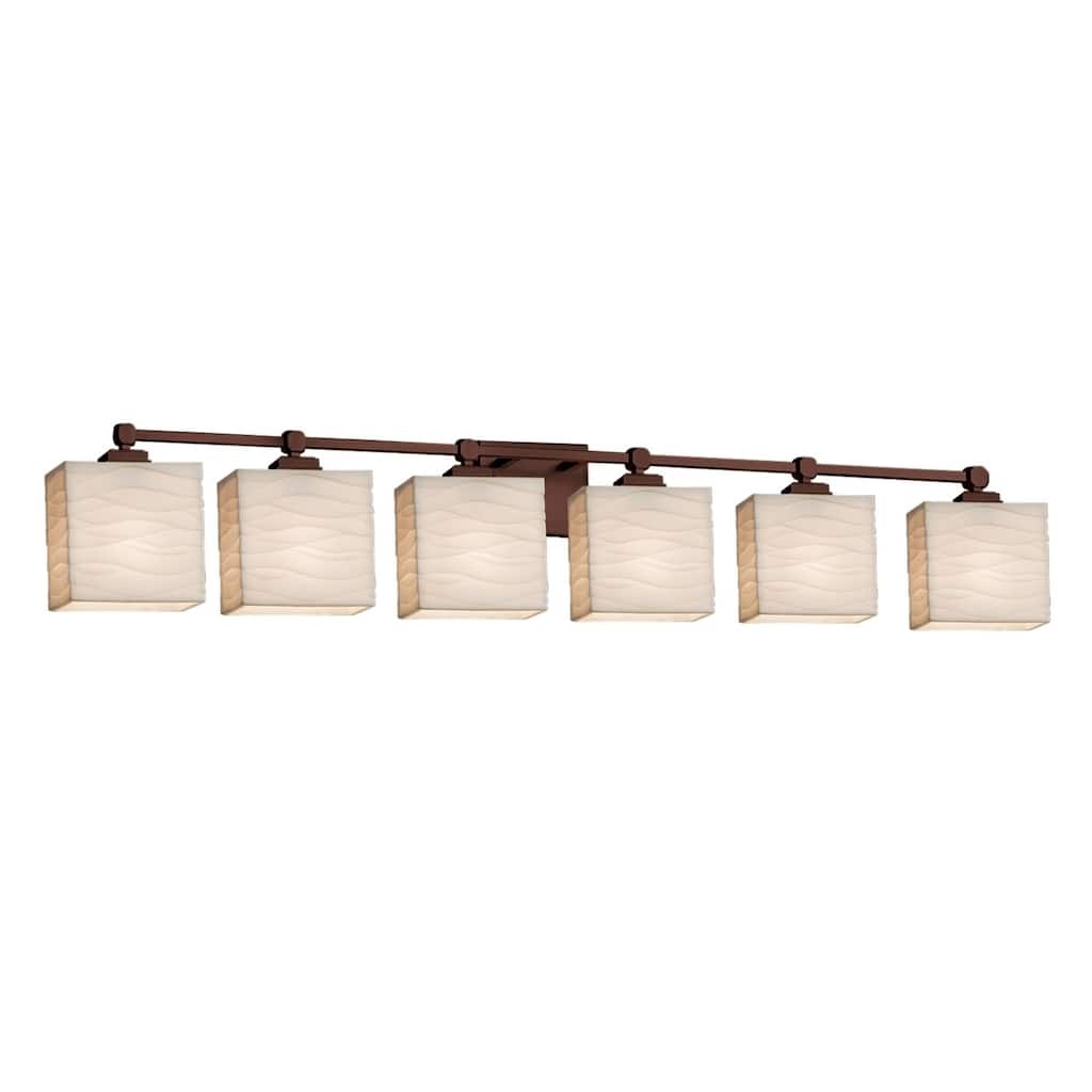 Justice Design Porcelina Tetra 6-light Dark Bronze Bath Light, Waves Rectangle Shade
