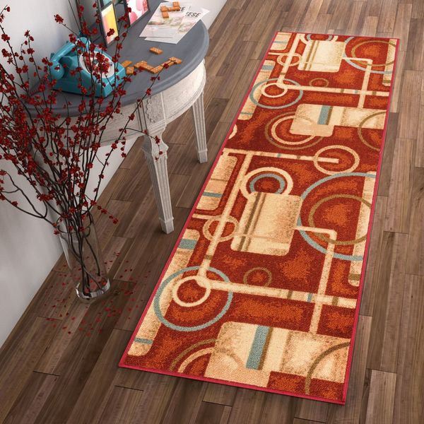 Modern STRIPED Pattern HIGH QUALITY 100% WOOL  Red Beige Rug  Runner 25% OFF 