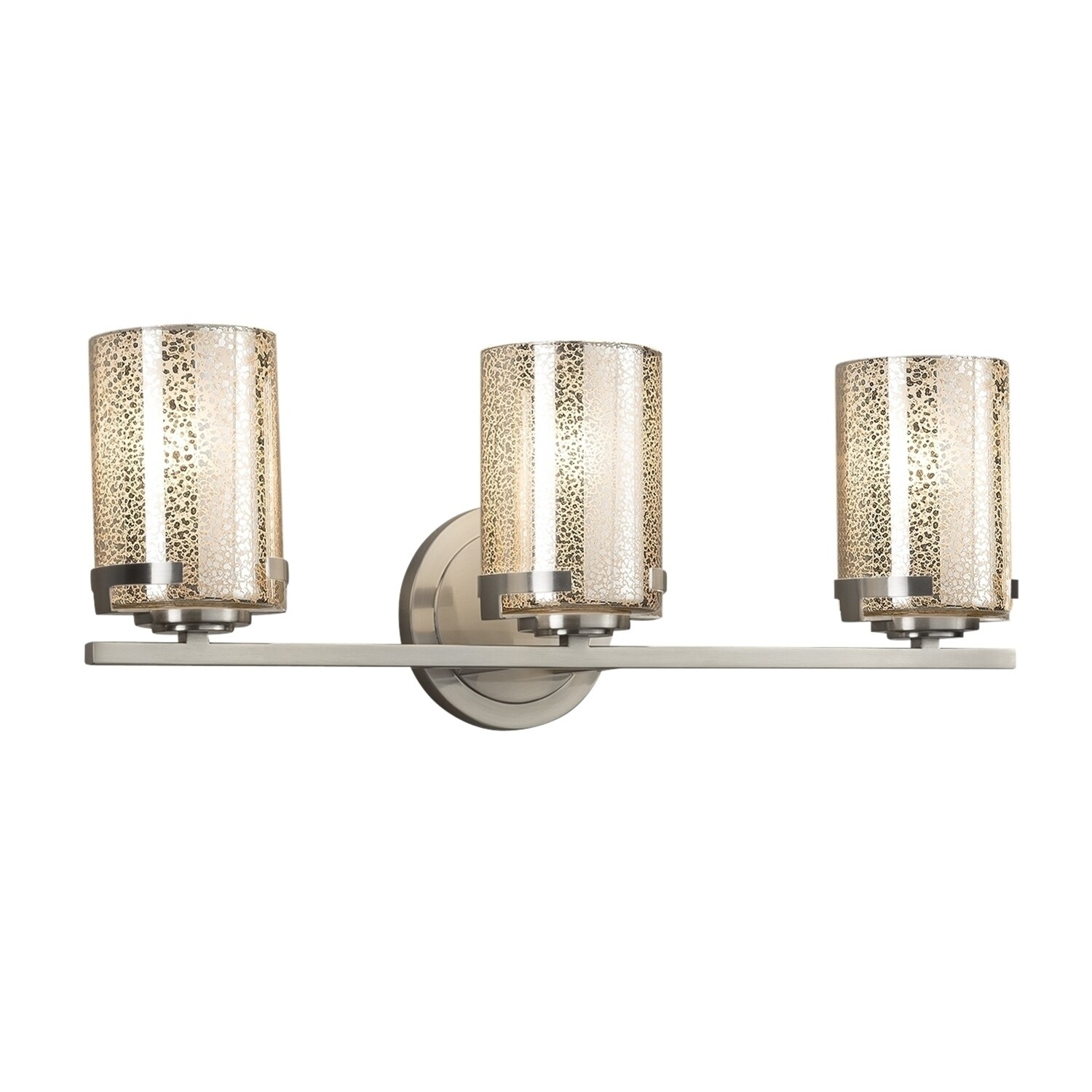 Justice Design Fusion Atlas 3-light Brushed Nickel Bath Light, Mercury  Cylinder w/ Flat Rim Shade - Brushed Nickel - On Sale - Overstock - 19562485