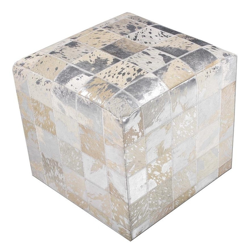 Shop White Leather Cowhide Ottoman Cube Overstock 19562585