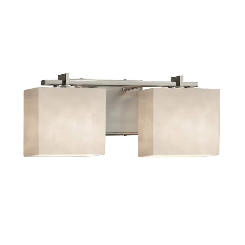 Justice Design Clouds Era 2-light Brushed Nickel Bath Light, Off-white Rectangle Shade