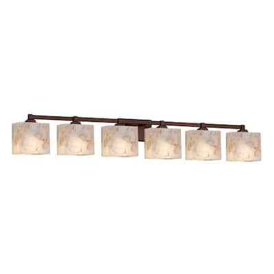 Justice Design Alabaster Rocks Regency 6-light Dark Bronze Bath Light, Off-white Rectangle Shade