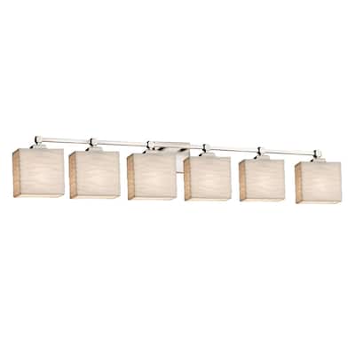 Justice Design Porcelina Tetra 6-light Brushed Nickel Bath Light, Waves Rectangle Shade - Brushed Nickel