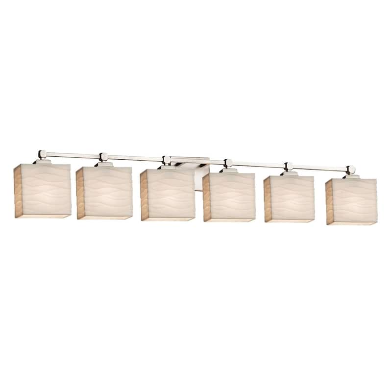 Justice Design Porcelina Tetra 6-light Brushed Nickel Bath Light, Waves Rectangle Shade - Brushed Nickel