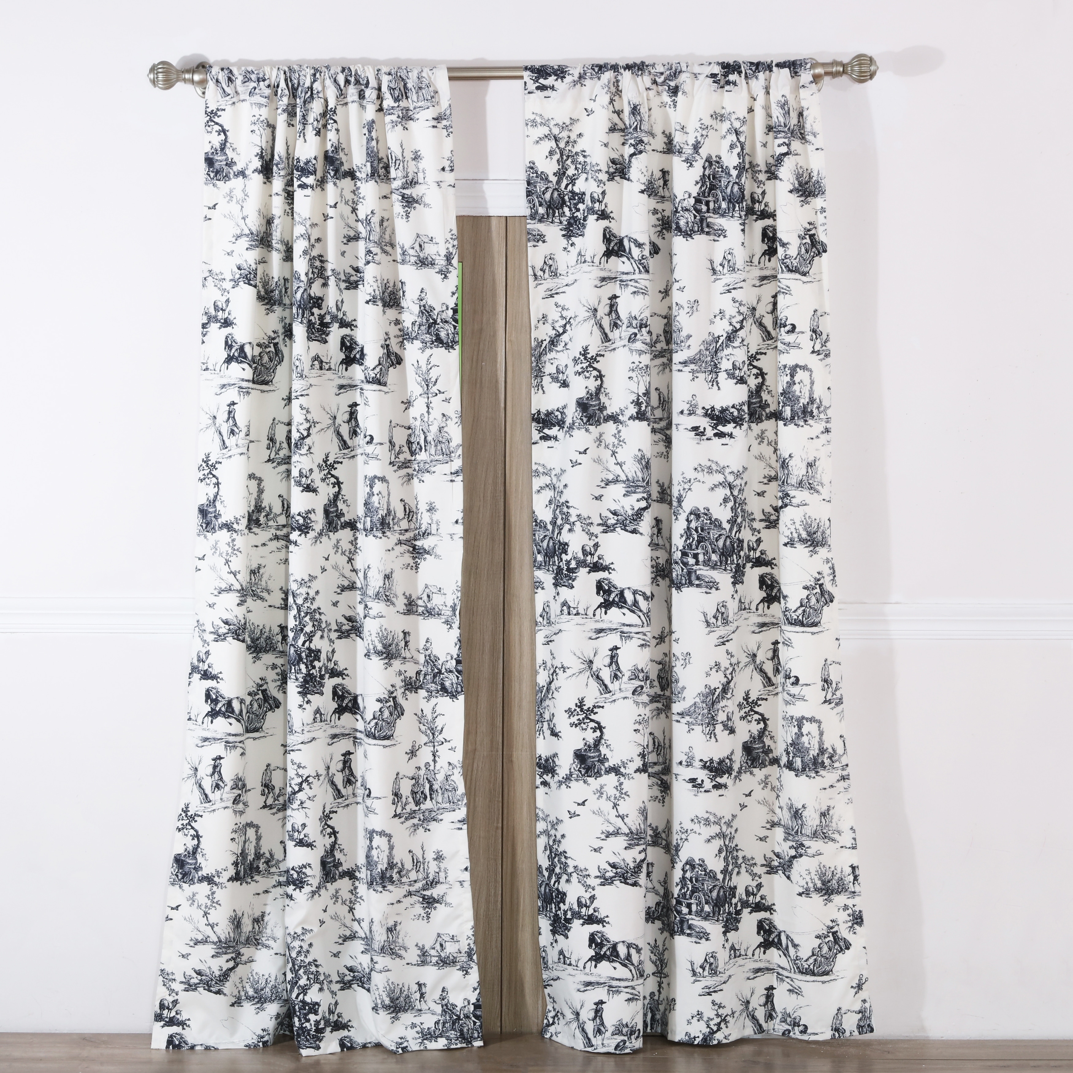 Classic Toile Black Curtain Panel Pair with Tiebacks (Set Black | eBay