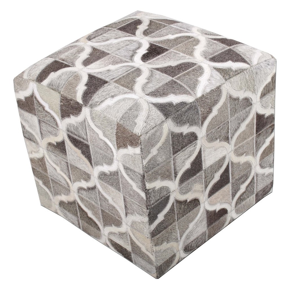 Shop Ivory Cowhide Leather Indian Cube Ottoman Overstock 19563144