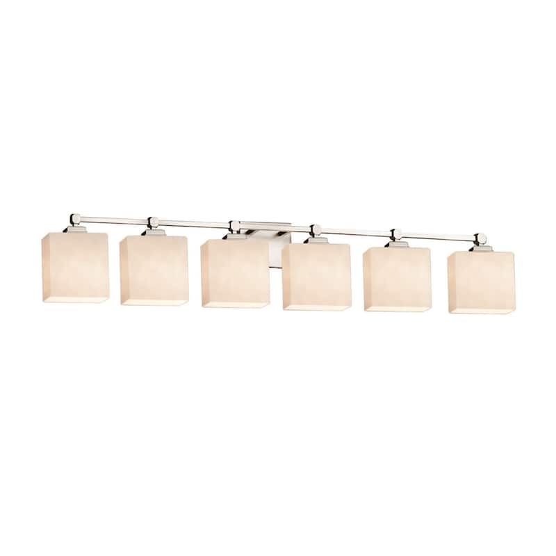 Justice Design Clouds Tetra 6-light Brushed Nickel Bath Light, Off-white Rectangle Shade