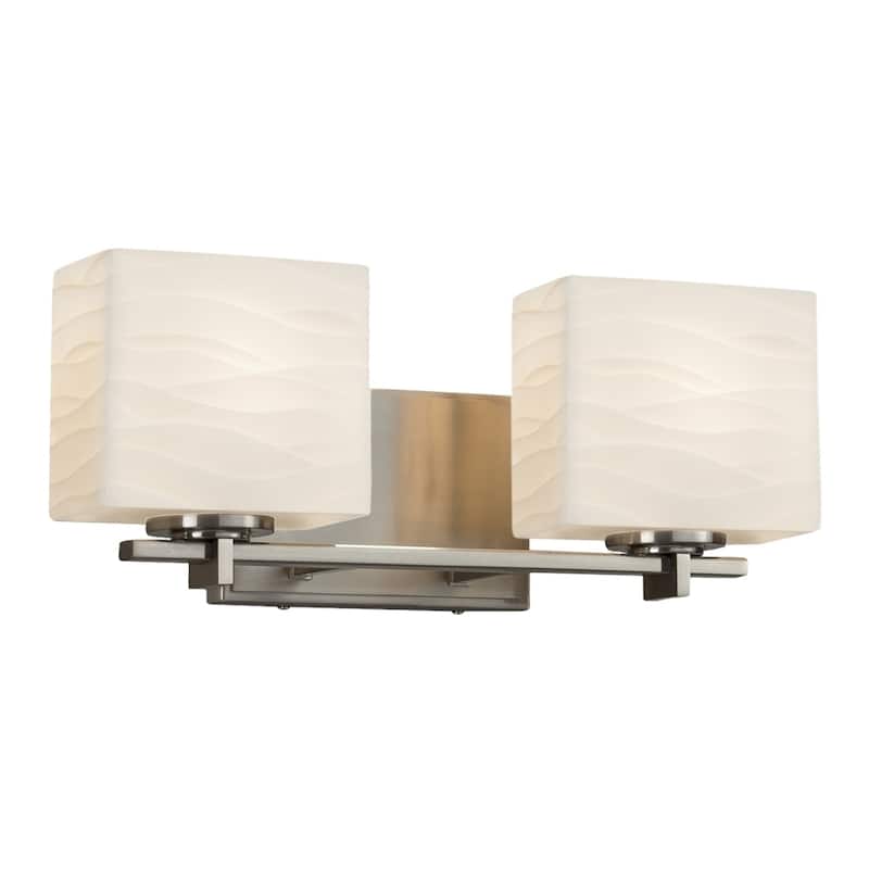 Justice Design Porcelina Era 2-light Brushed Nickel Bath Light, Waves Rectangle Shade - Brushed Nickel