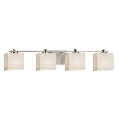 Justice Design Porcelina Era 4-light Brushed Nickel Bath Light, Waves Rectangle Shade - Brushed Nickel