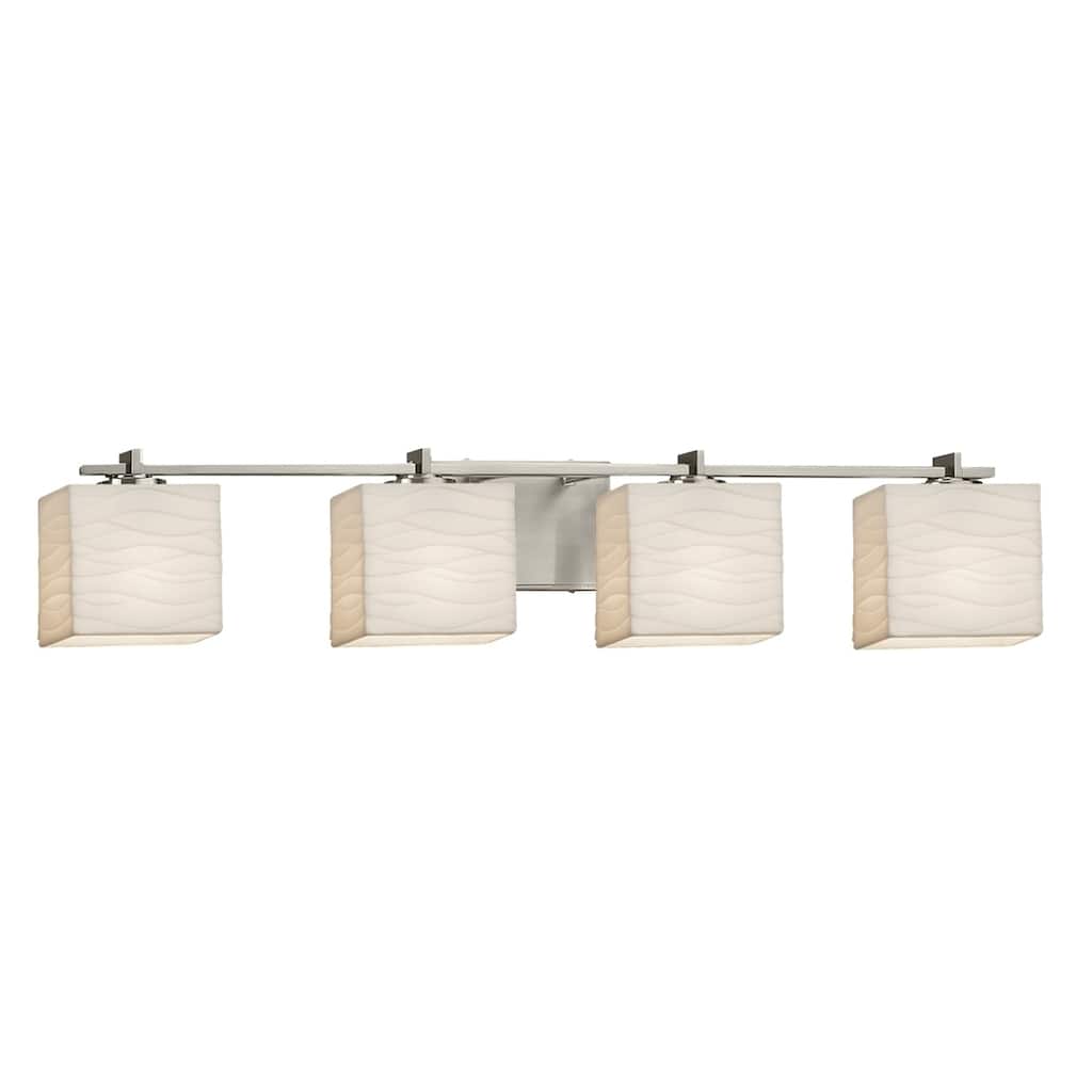 Justice Design Porcelina Era 4-light Brushed Nickel Bath Light, Waves Rectangle Shade - Brushed Nickel