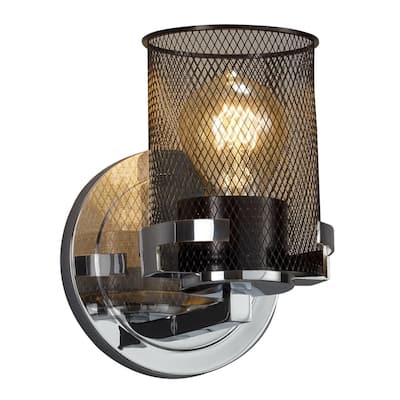 Justice Design Wire Mesh Atlas 1-light Polished Chrome Wall Sconce, Cylinder w/ Flat Rim Shade