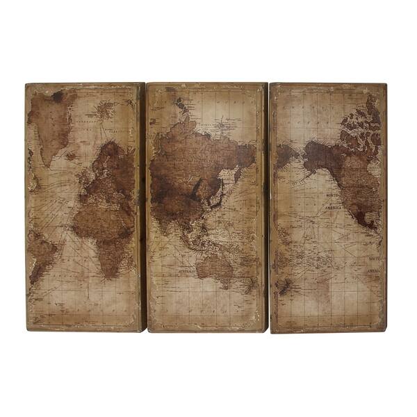 Set Of 3 Rustic Wood Antique World Map Wall Decor By Studio 350 Overstock 19563289