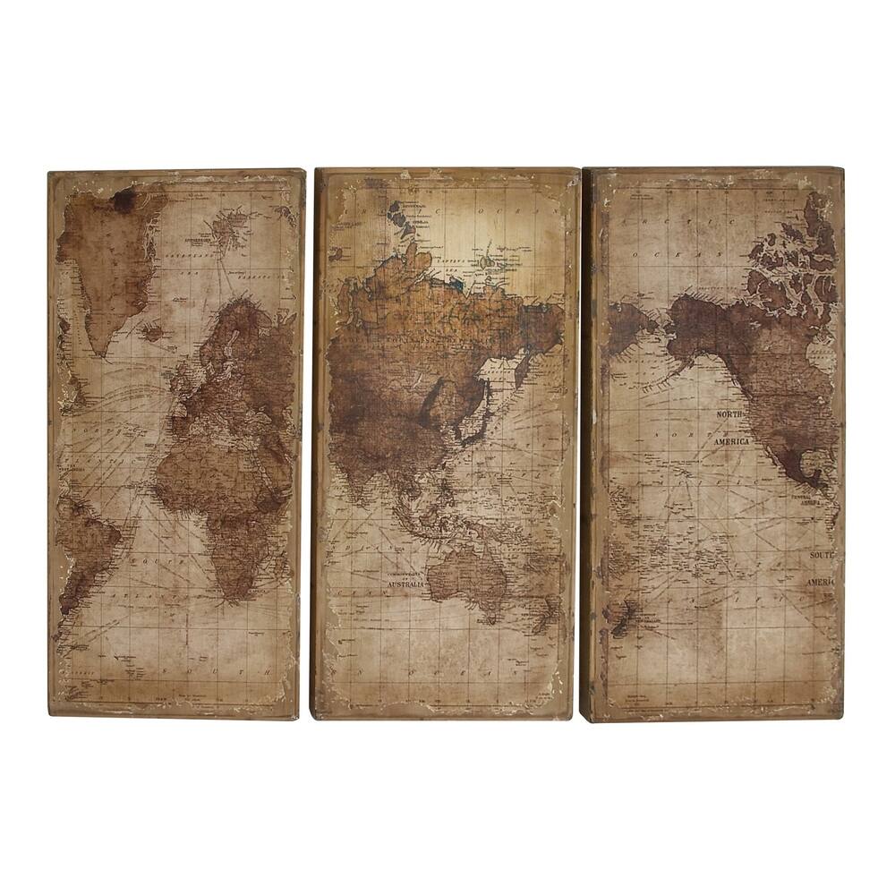 Shop Set Of 3 Rustic Wood Antique World Map Wall Decor By Studio