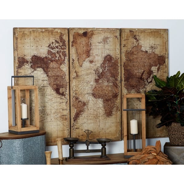 Set Of 3 Rustic Wood Antique World Map Wall Decor By Studio Antique World Map Wall Decor By Studio
