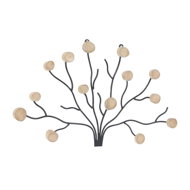 Contemporary Iron and Teak Wood Tree Sculpture Wall Decor