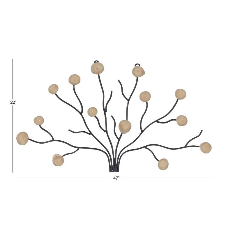 Contemporary Iron and Teak Wood Tree Sculpture Wall Decor