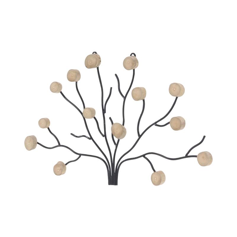 Contemporary Iron and Teak Wood Tree Sculpture Wall Decor
