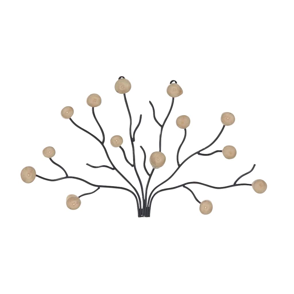 Contemporary Iron and Teak Wood Tree Sculpture Wall Decor