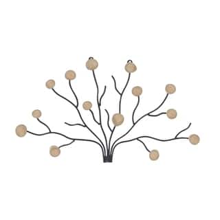 Contemporary Iron and Teak Wood Tree Sculpture Wall Decor