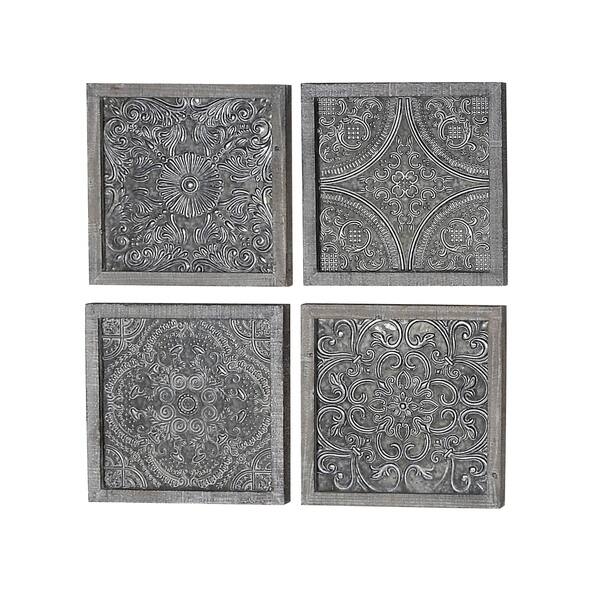 Shop Set Of 4 Traditional Fir Wood And Iron Stylistic Square Wall Decor Overstock 19563307