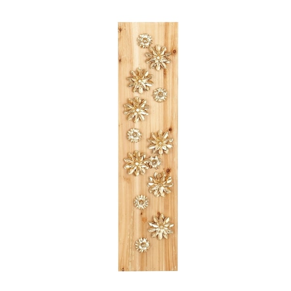 Shop 39 X 9 inch Natural Wood and Iron Gold Petaled ... Shop 39 X 9 inch Natural Wood and Iron Gold Petaled ... on Iron Wall Sconces For Flowers Wall Decor id=68507