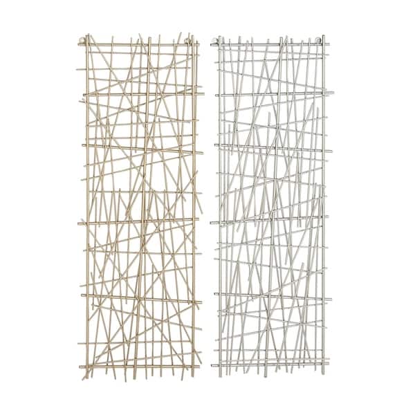 Large Rectangular Gold Silver Crosshatched Abstract Large Rectangular Gold Silver Crosshatched Abstract