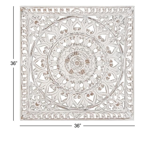 Rustic Wood Whitewashed Floral Medallion Wall Panel