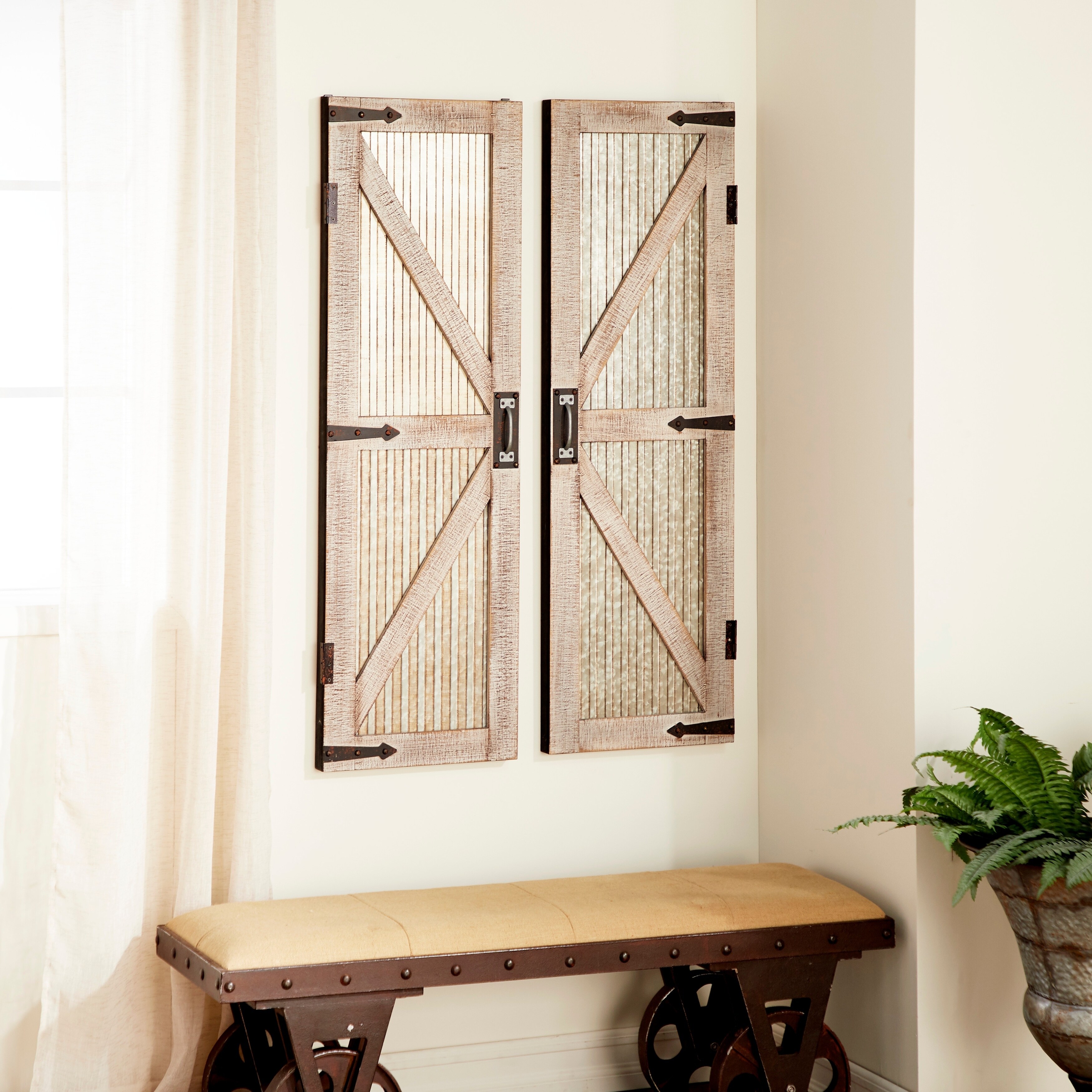 Shop Set Of 2 Farmhouse 47 Inch Iron And Wood Barn Doors By Studio