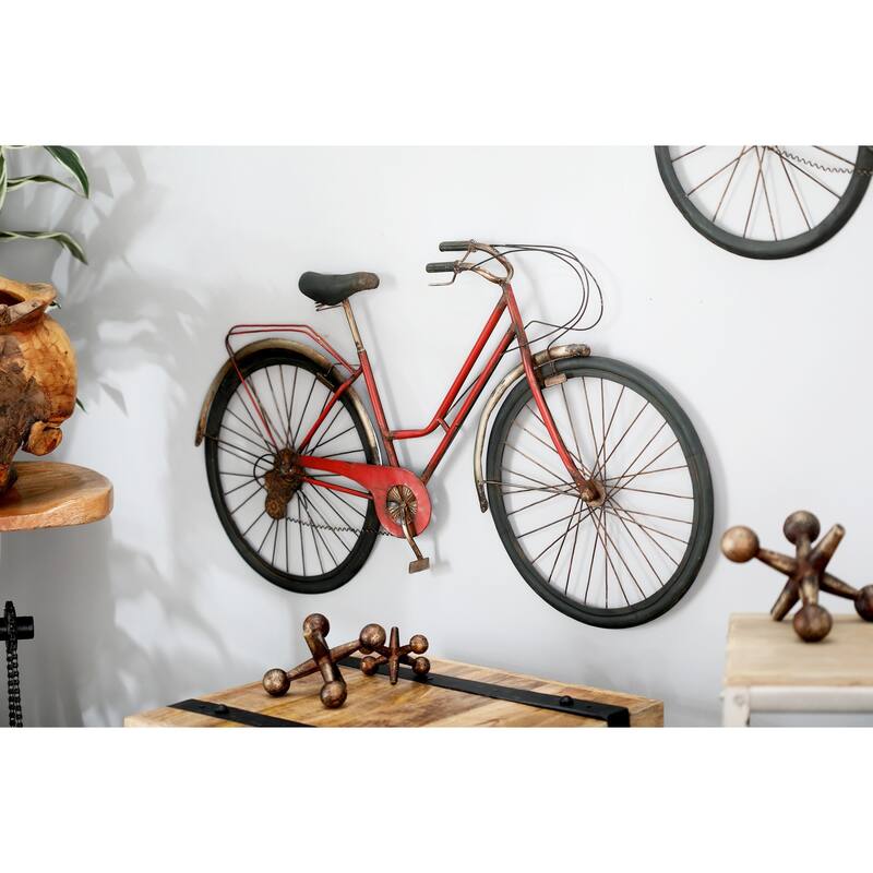Red Metal Bike Home Wall Decor with Seat and Handles