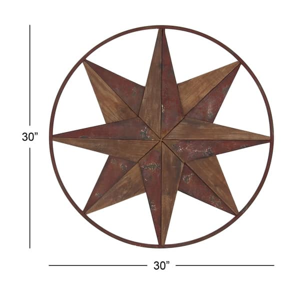 Shop Rustic Wood And Iron Round Framed 8 Point Star Wall Decor