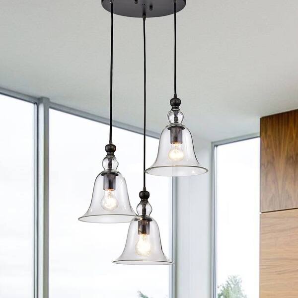 Bell Shaped Glass Pendant Lights yamila bell shaped glass antique black 3 light pendant chandelier as is item