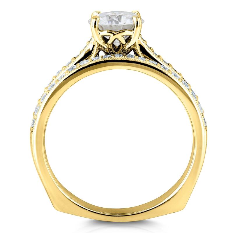Annello by Kobelli 14k Gold 1 3/5ct TGW Round Moissanite and Diamond Square European Shank Vintage Trellis Bridal Set
