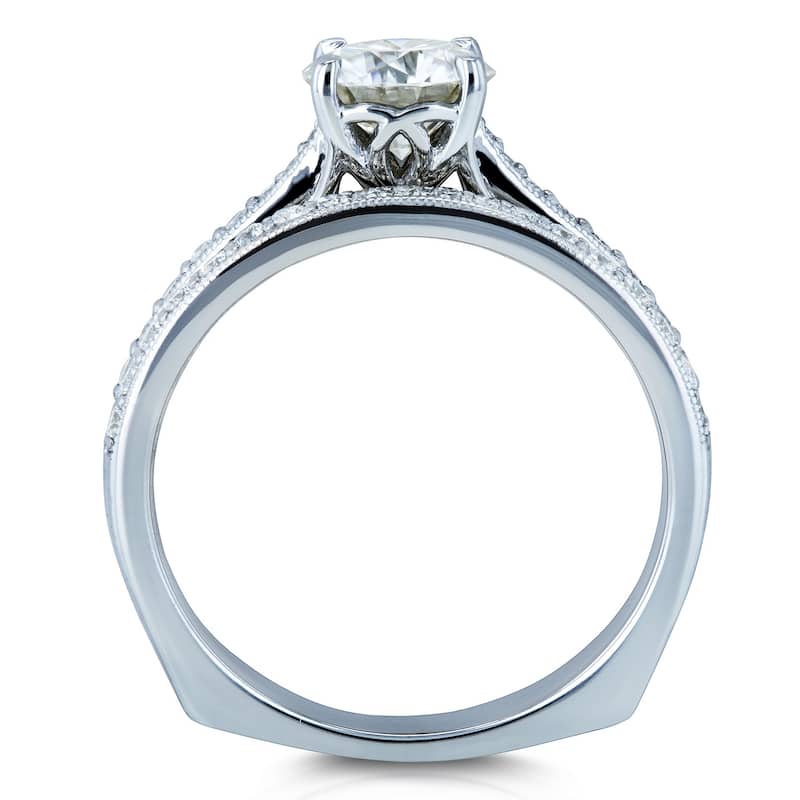 Annello by Kobelli 14k Gold 1 3/5ct TGW Round Moissanite and Diamond Square European Shank Vintage Trellis Bridal Set
