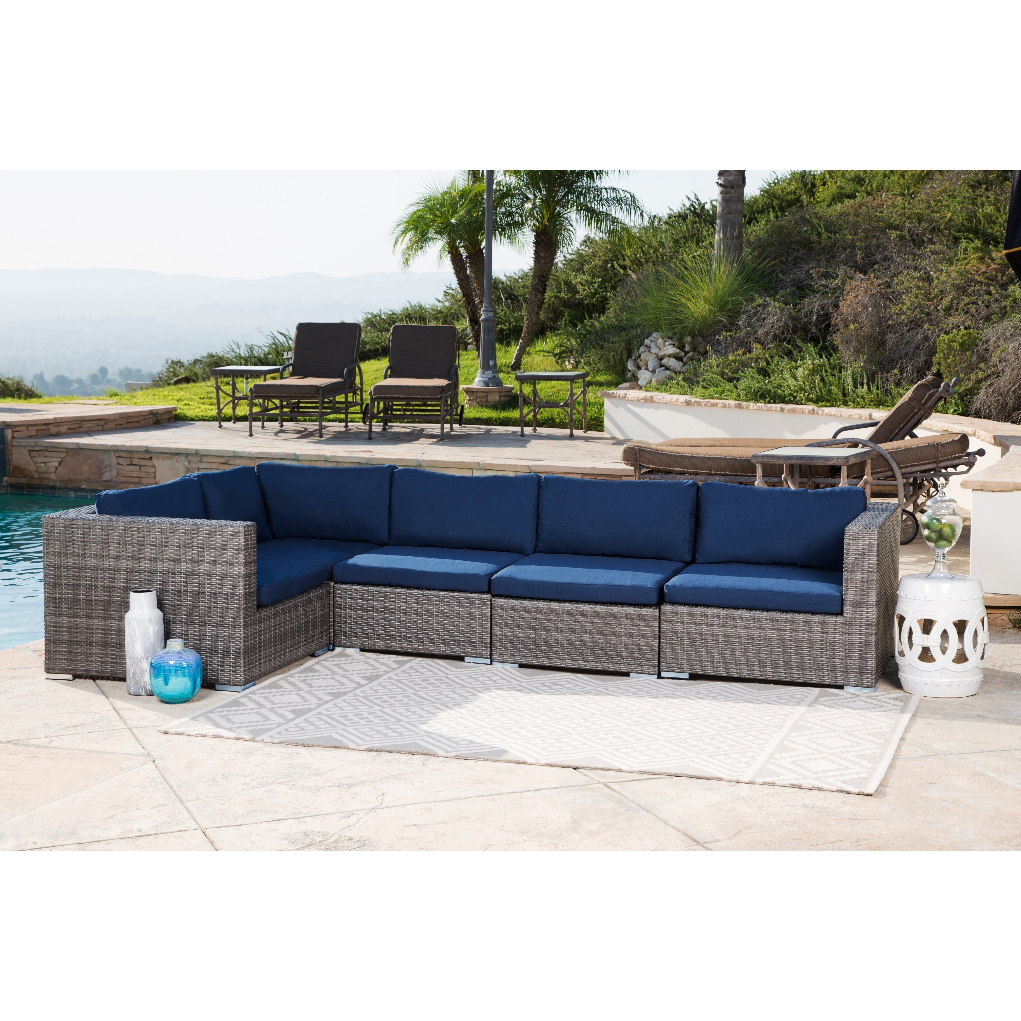 Shop Abbyson Newport Outdoor Grey Wicker Modular Patio Sectional