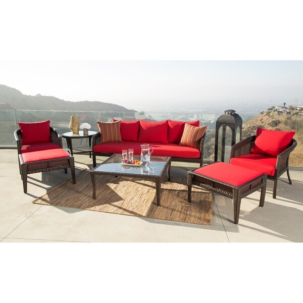 Abbyson Santorini Sunbrella Red Outdoor Wicker 7 Piece Patio Abbyson Santorini Sunbrella Red Outdoor Wicker 7 Piece Patio Set