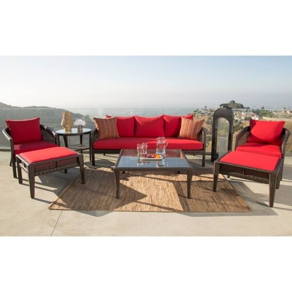 Shop Abbyson Santorini Sunbrella Red Outdoor Wicker 7 Piece Patio