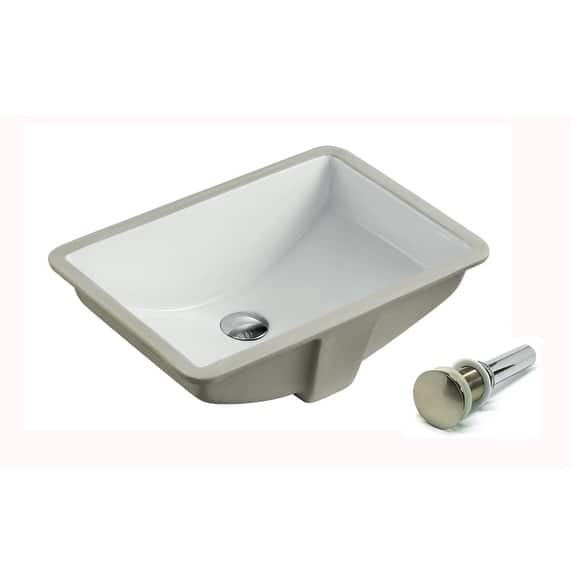 LARGE 21.5 Inch Rectrangle Undermount Vitreous Ceramic Lavatory Vanity Bathroom Sink with Umbrella Pop Up Drain