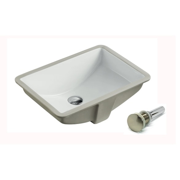 LARGE 21.5 Inch Rectrangle Undermount Vitreous Ceramic Lavatory Vanity Bathroom Sink with Umbrella Pop Up Drain