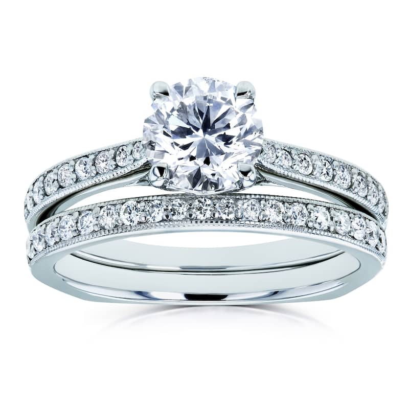 Annello by Kobelli 14k Gold 1 3/5ct TDW Diamond Square European Shank Milgrain Vintage Trellis Bridal Set