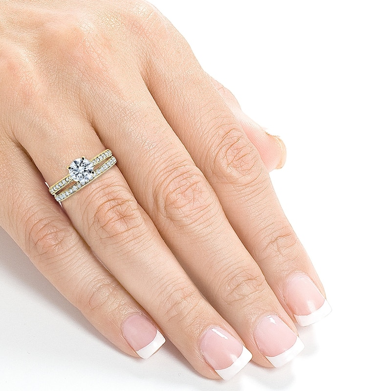 Annello by Kobelli 14k Gold 1 3/5ct TDW Diamond Square European Shank Milgrain Vintage Trellis Bridal Set