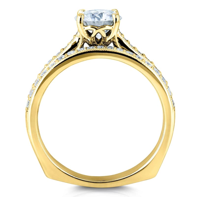Annello by Kobelli 14k Gold 1 3/5ct TDW Diamond Square European Shank Milgrain Vintage Trellis Bridal Set