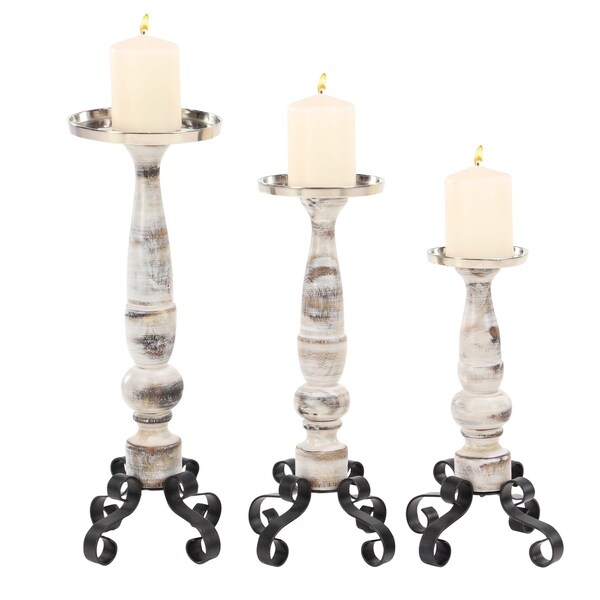 Set Of 3 Rustic White Wood And Metal Clic Candle Holders Set Of 3 Rustic White Wood And Metal Clic Candle Holders