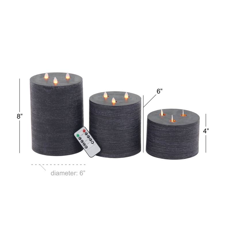 Modern Wax and Led Black Flicker Candles (Set of 3) - S/3 4", 6", 8"H - S/3 4", 6", 8"H