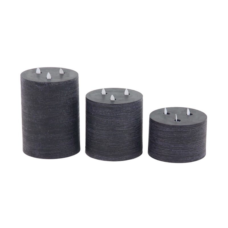 Modern Wax and Led Black Flicker Candles (Set of 3) - S/3 4", 6", 8"H - S/3 4", 6", 8"H