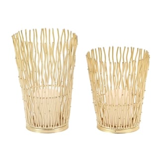 Set of 2 Modern Gold Wavy Iron Candle Holders