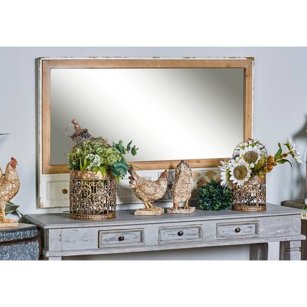 Shop Rustic Wood Flourished Wall Mirror Blue Free Shipping