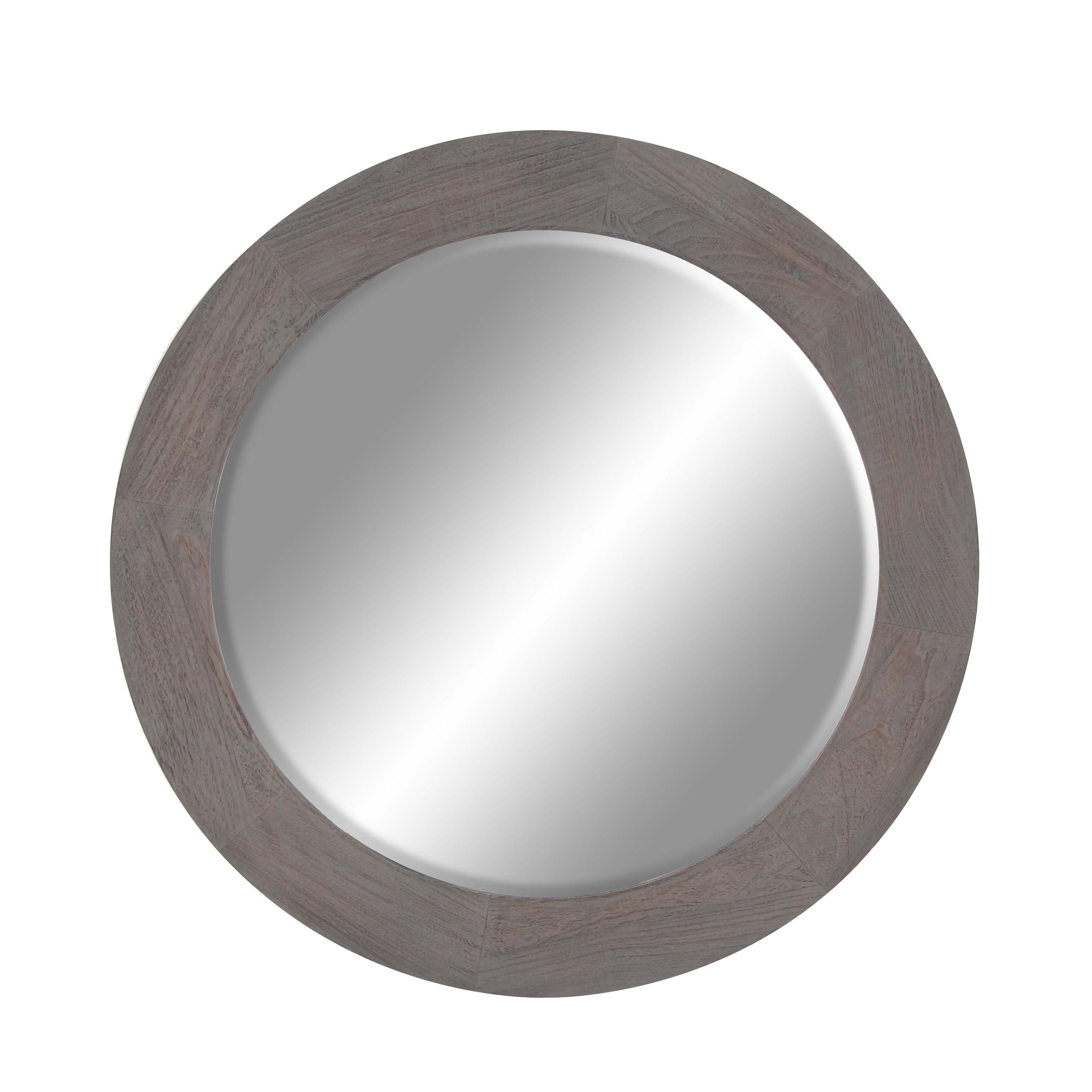 Shop Modern Fir Wood Round Gray Wall Mirror Grey Free Shipping On