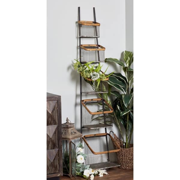Shop Farmhouse 5 Tiered Iron And Wood Basket Stand By Studio 350
