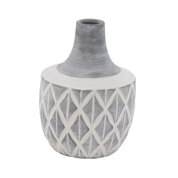 Traditional Ceramic Stout and Spouted Crisscross Vase
